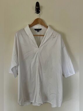 White V-Neck Short Sleeve Blouse - MING WANG